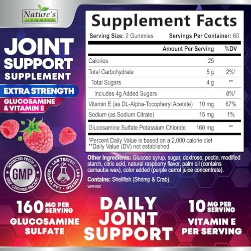 Gelenkunterstützung Extra stark – Glucosamin Gummis für Gelenkgesundheit und Flexibilität – Natürliches Vitamin E – Beste Gummis für Frauen und Männer – 120 Gummis