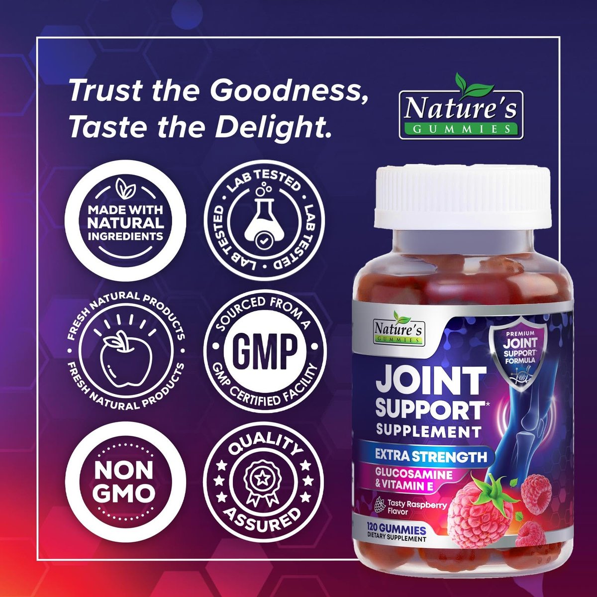 Gelenkunterstützung Extra stark – Glucosamin Gummis für Gelenkgesundheit und Flexibilität – Natürliches Vitamin E – Beste Gummis für Frauen und Männer – 120 Gummis