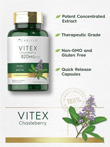 Carlyle Vitex Mönchspfeffer Kapseln | 150 Kapseln | Vitex Agnus-Castus Frucht für Frauen | Non-GMO, Glutenfrei