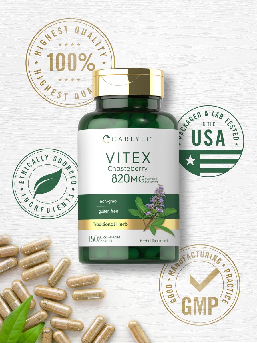 Carlyle Vitex Mönchspfeffer Kapseln | 150 Kapseln | Vitex Agnus-Castus Frucht für Frauen | Non-GMO, Glutenfrei