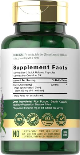 Carlyle Vitex Mönchspfeffer Kapseln | 150 Kapseln | Vitex Agnus-Castus Frucht für Frauen | Non-GMO, Glutenfrei