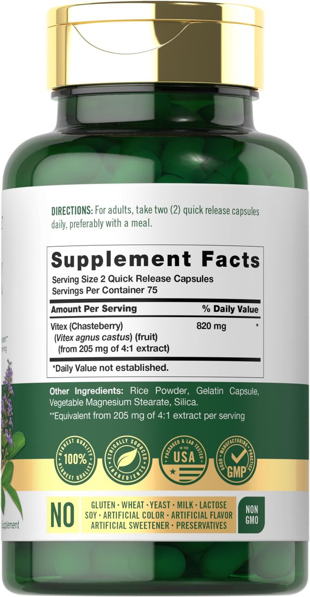 Carlyle Vitex Mönchspfeffer Kapseln | 150 Kapseln | Vitex Agnus-Castus Frucht für Frauen | Non-GMO, Glutenfrei