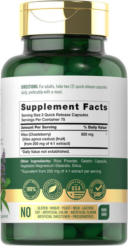 Carlyle Vitex Mönchspfeffer Kapseln | 150 Kapseln | Vitex Agnus-Castus Frucht für Frauen | Non-GMO, Glutenfrei
