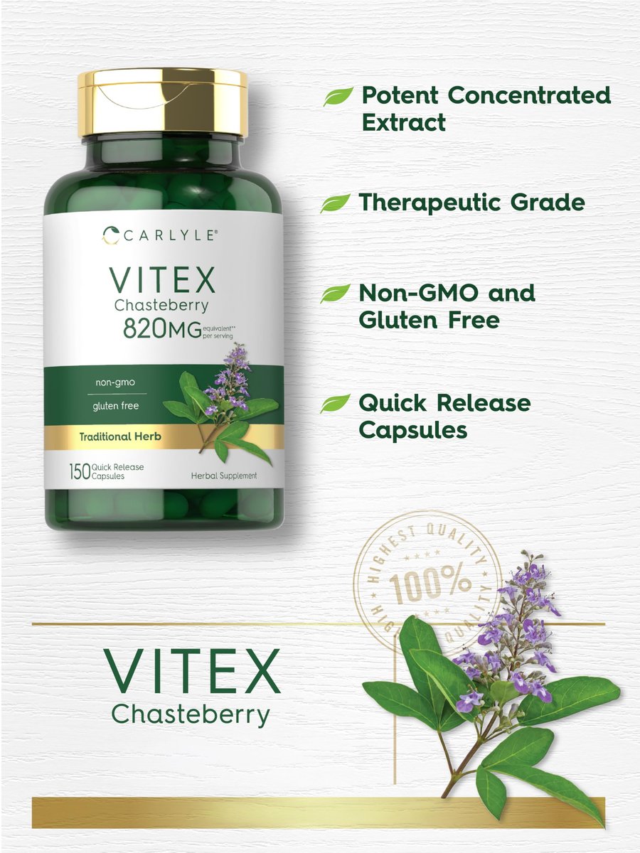Carlyle Vitex Mönchspfeffer Kapseln | 150 Kapseln | Vitex Agnus-Castus Frucht für Frauen | Non-GMO, Glutenfrei