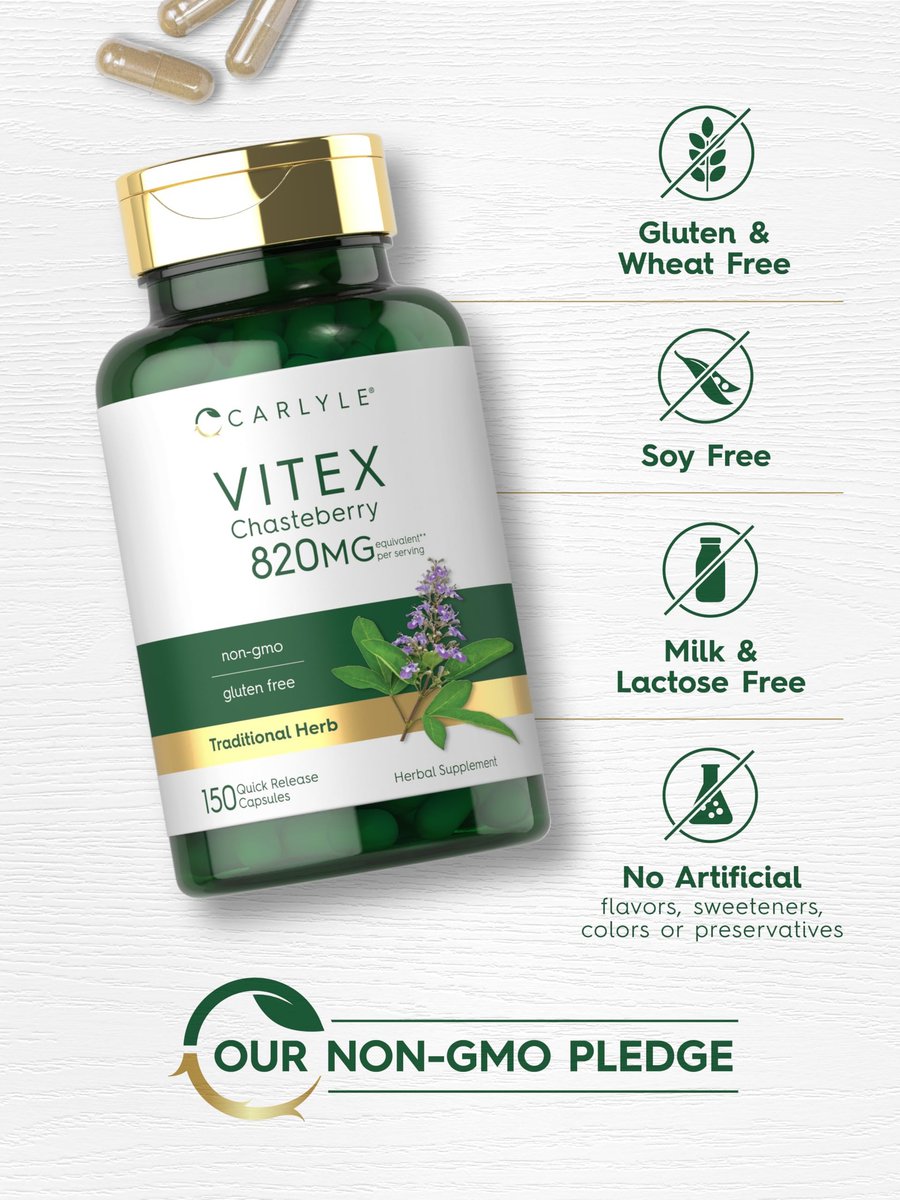 Carlyle Vitex Mönchspfeffer Kapseln | 150 Kapseln | Vitex Agnus-Castus Frucht für Frauen | Non-GMO, Glutenfrei
