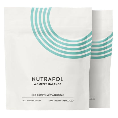 Nutrafol Women's Balance Haarwachstumsergänzung für Frauen ab 45, klinisch erwiesen für sichtbar dichteres Haar und Kopfhautabdeckung, dermatologisch empfohlen - 2 Monatsvorrat, 2 Nachfüllbeutel