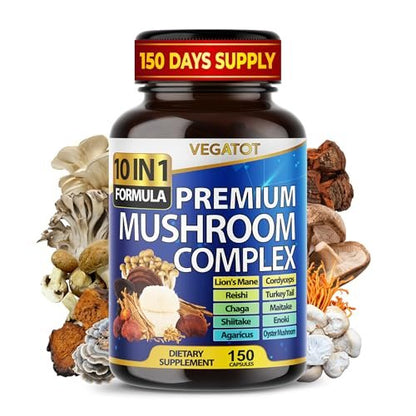 10-in-1 Hochdosiertes Pilz-Supplement – Löwenmähne, Cordyceps, Reishi – Gehirn-Nahrungsergänzung für Gedächtnis und Fokus – 5-Monats-Vorrat