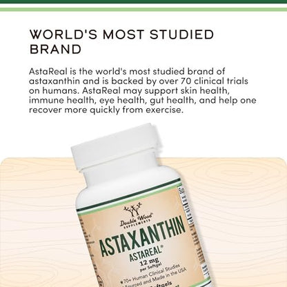 Astaxanthin 12 mg – Dreifache Stärke mit patentiertem Astrareal® (70+ klinische Studien) – Hergestellt in den USA