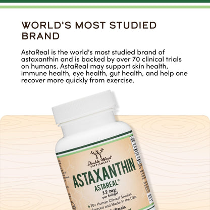 Astaxanthin 12 mg – Dreifache Stärke mit patentiertem Astrareal® (70+ klinische Studien) – Hergestellt in den USA