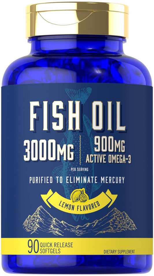 Carlyle Fischöl 3000mg | 900mg Omega 3 | 90 Weichkapseln | Zitronengeschmack | Nicht-GVO & Glutenfrei