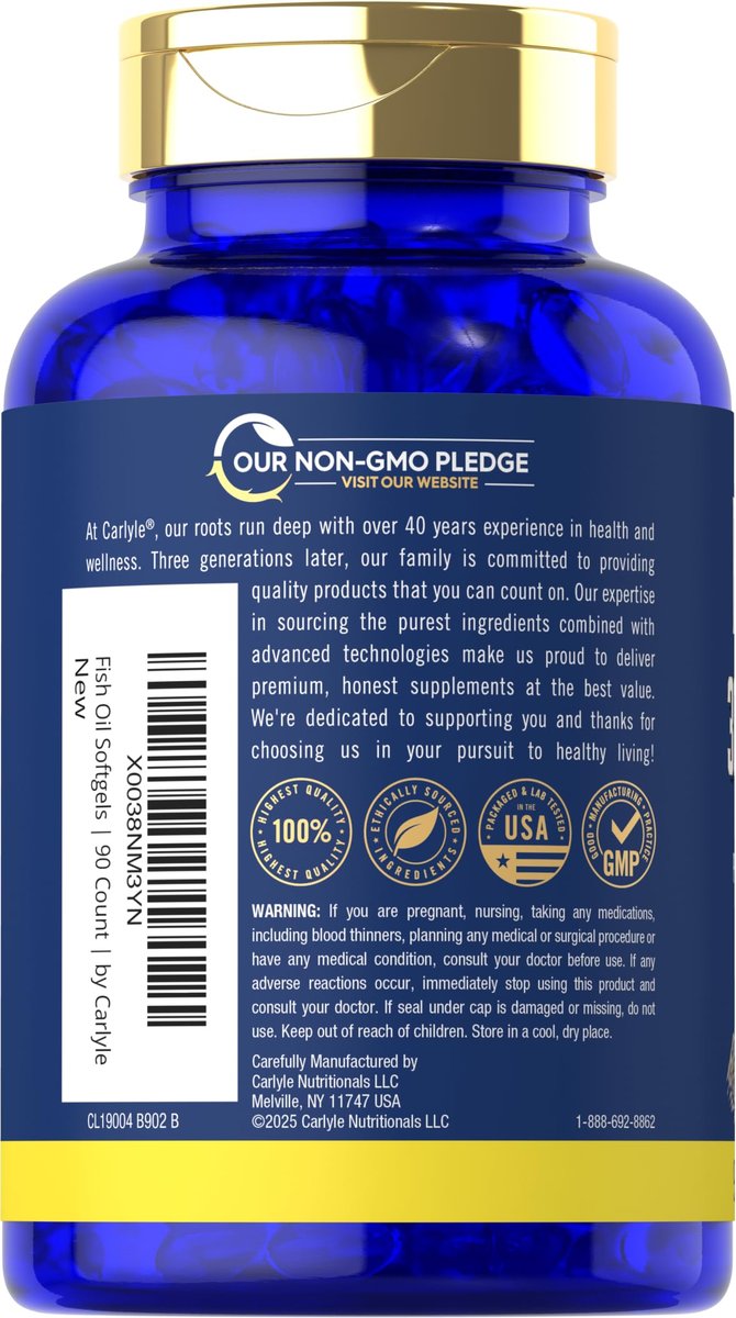 Carlyle Fischöl 3000mg | 900mg Omega 3 | 90 Weichkapseln | Zitronengeschmack | Nicht-GVO & Glutenfrei
