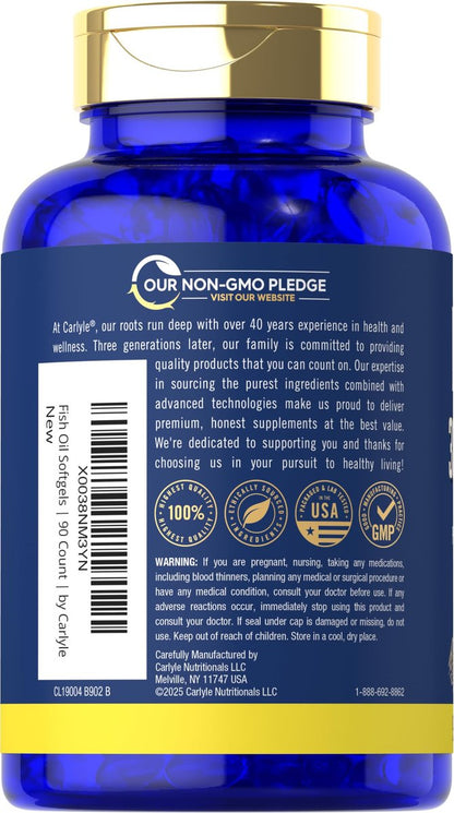 Carlyle Fischöl 3000mg | 900mg Omega 3 | 90 Weichkapseln | Zitronengeschmack | Nicht-GVO & Glutenfrei