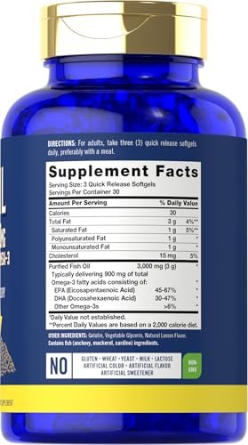 Carlyle Fischöl 3000mg | 900mg Omega 3 | 90 Weichkapseln | Zitronengeschmack | Nicht-GVO & Glutenfrei