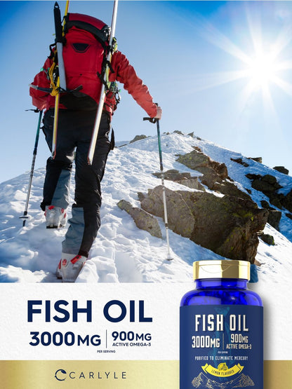 Carlyle Fischöl 3000mg | 900mg Omega 3 | 90 Weichkapseln | Zitronengeschmack | Nicht-GVO & Glutenfrei