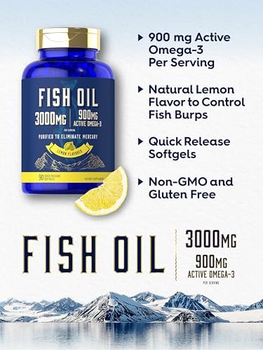 Carlyle Fischöl 3000mg | 900mg Omega 3 | 90 Weichkapseln | Zitronengeschmack | Nicht-GVO & Glutenfrei