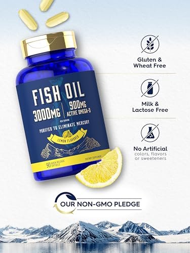 Carlyle Fischöl 3000mg | 900mg Omega 3 | 90 Weichkapseln | Zitronengeschmack | Nicht-GVO & Glutenfrei