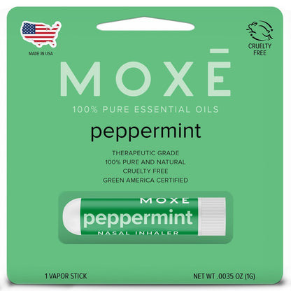 MOXE Pfefferminzöl Naseninhalator – Therapeutische Aromatherapie, kühlend, erfrischend, belebend, stimmungsaufhellend, rein und unverdünnt, hergestellt in den USA (1 Packung)