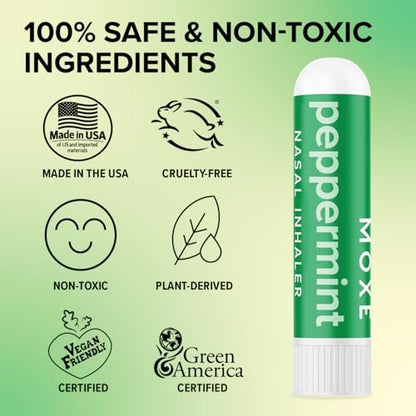 MOXE Pfefferminzöl Naseninhalator – Therapeutische Aromatherapie, kühlend, erfrischend, belebend, stimmungsaufhellend, rein und unverdünnt, hergestellt in den USA (1 Packung)