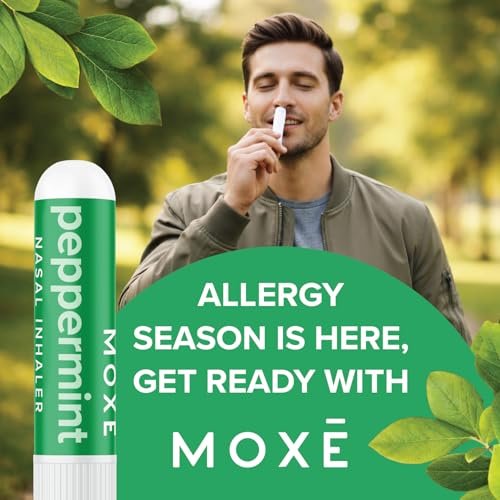 MOXE Pfefferminzöl Naseninhalator – Therapeutische Aromatherapie, kühlend, erfrischend, belebend, stimmungsaufhellend, rein und unverdünnt, hergestellt in den USA (1 Packung)