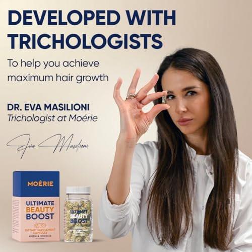 Moerie Ultimate Haarwachstumsergänzung für Frauen & Männer - Haare, Haut, Nägel Vitamine mit Biotin & Mineralien - für dichteres, volleres Haar & Haarausfall Behandlung - 360 Kapseln