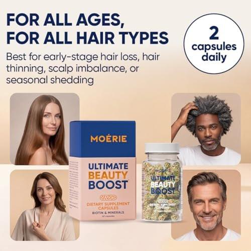 Moerie Ultimate Haarwachstumsergänzung für Frauen & Männer - Haare, Haut, Nägel Vitamine mit Biotin & Mineralien - für dichteres, volleres Haar & Haarausfall Behandlung - 360 Kapseln