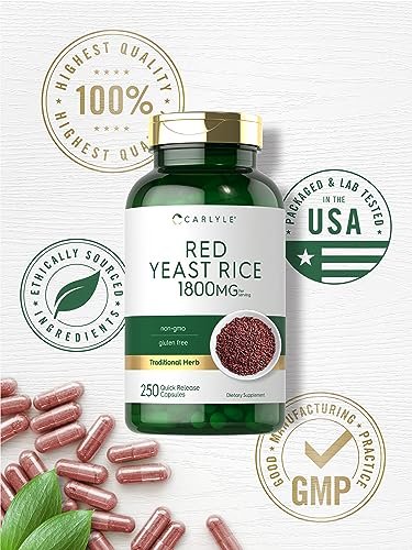 Carlyle Rotschimmelreis (Red Yeast Rice) 1800 mg - 250 Kapseln, Non-GMO & Glutenfrei