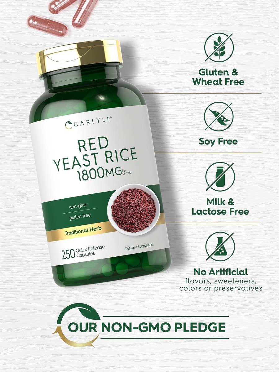 Carlyle Rotschimmelreis (Red Yeast Rice) 1800 mg - 250 Kapseln, Non-GMO & Glutenfrei