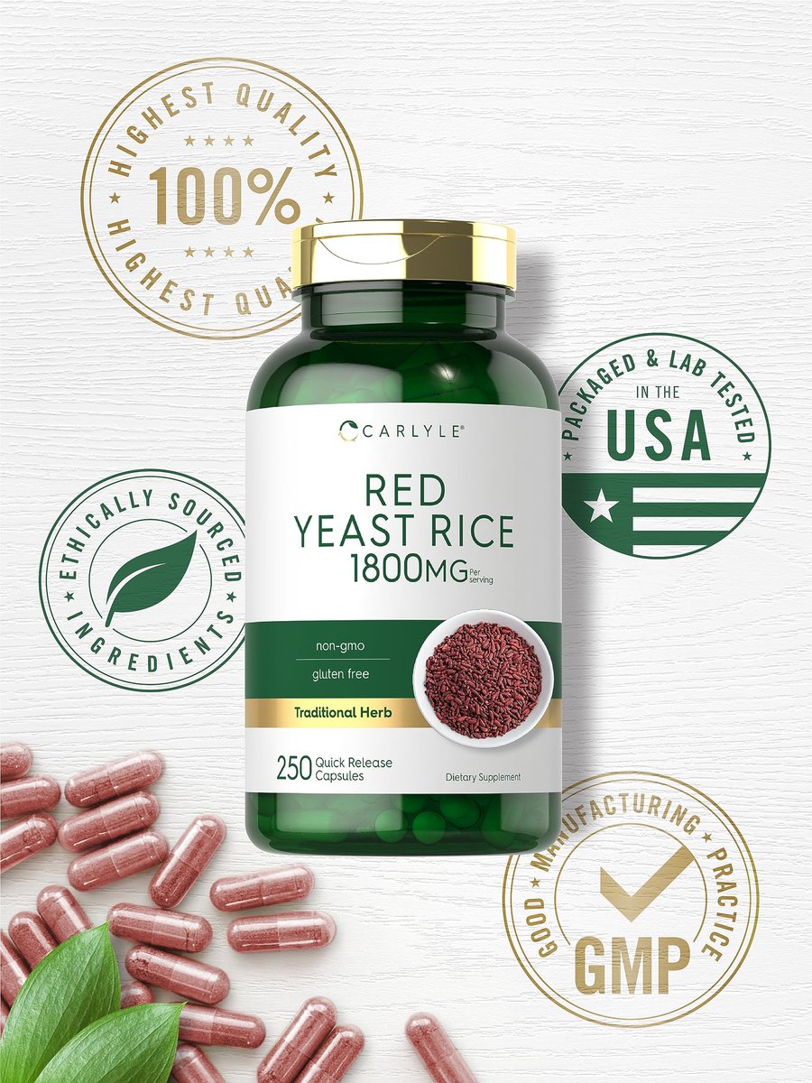 Carlyle Rotschimmelreis (Red Yeast Rice) 1800 mg - 250 Kapseln, Non-GMO & Glutenfrei