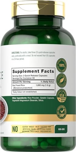 Carlyle Rotschimmelreis (Red Yeast Rice) 1800 mg - 250 Kapseln, Non-GMO & Glutenfrei