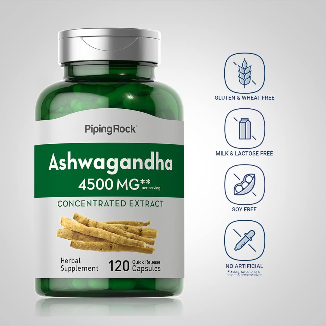 Piping Rock Ashwagandha Kapseln | 120 Stück | Pflanzliches Nahrungsergänzungsmittel mit schwarzem Pfeffer Extrakt | für Frauen und Männer | Non-GMO, Glutenfrei