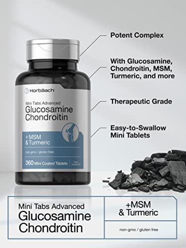 Horbäach Glucosamin Chondroitin MSM Kurkuma | 360 Mini-Tabletten | Fortschrittliche Glucosamin-Formel | Nicht-GVO & Glutenfrei