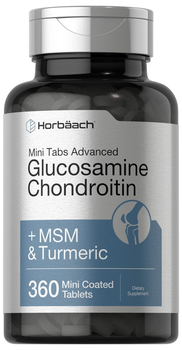 Horbäach Glucosamin Chondroitin MSM Kurkuma | 360 Mini-Tabletten | Fortschrittliche Glucosamin-Formel | Nicht-GVO & Glutenfrei