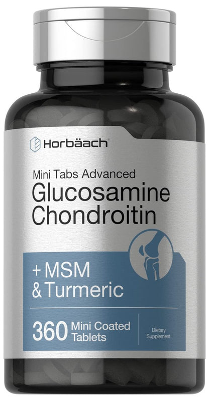 Horbäach Glucosamin Chondroitin MSM Kurkuma | 360 Mini-Tabletten | Fortschrittliche Glucosamin-Formel | Nicht-GVO & Glutenfrei