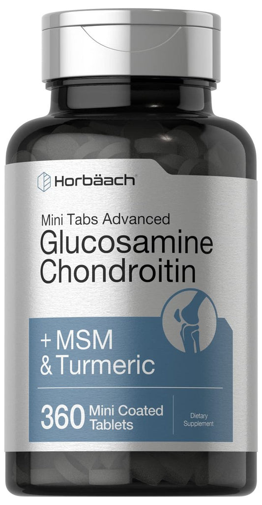 Horbäach Glucosamin Chondroitin MSM Kurkuma | 360 Mini-Tabletten | Fortschrittliche Glucosamin-Formel | Nicht-GVO & Glutenfrei