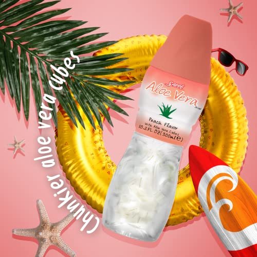 Sappe Aloe Vera Saft mit Pfirsichgeschmack und großen Aloe-Stücken (6er Pack) – Pflanzliches Getränk für Hydration, Erwachsene und Kinder