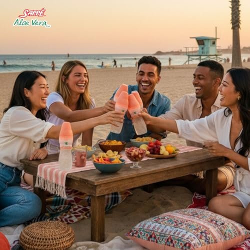 Sappe Aloe Vera Saft mit Pfirsichgeschmack und großen Aloe-Stücken (6er Pack) – Pflanzliches Getränk für Hydration, Erwachsene und Kinder