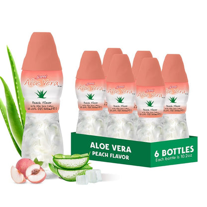 Sappe Aloe Vera Saft mit Pfirsichgeschmack und großen Aloe-Stücken (6er Pack) – Pflanzliches Getränk für Hydration, Erwachsene und Kinder