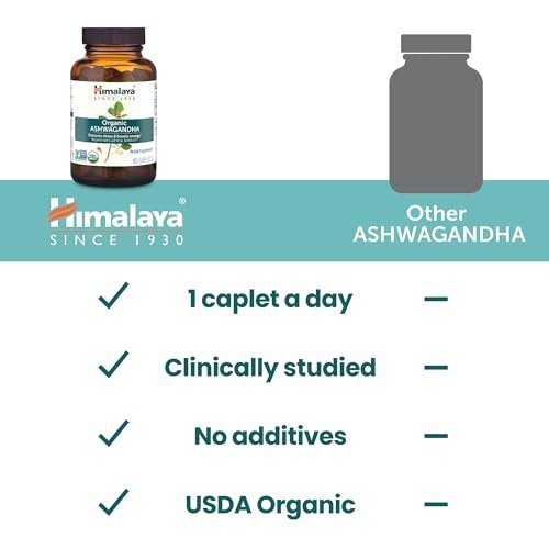 Himalaya Bio Ashwagandha Wurzel, 30-Tage-Vorrat – Pflanzliches Nahrungsergänzungsmittel zur Stresslinderung und Energieunterstützung – USDA Bio, Nicht-GVO, Vegan, Glutenfrei, Ohne Zusätze, 670 mg, 30 Kapseln