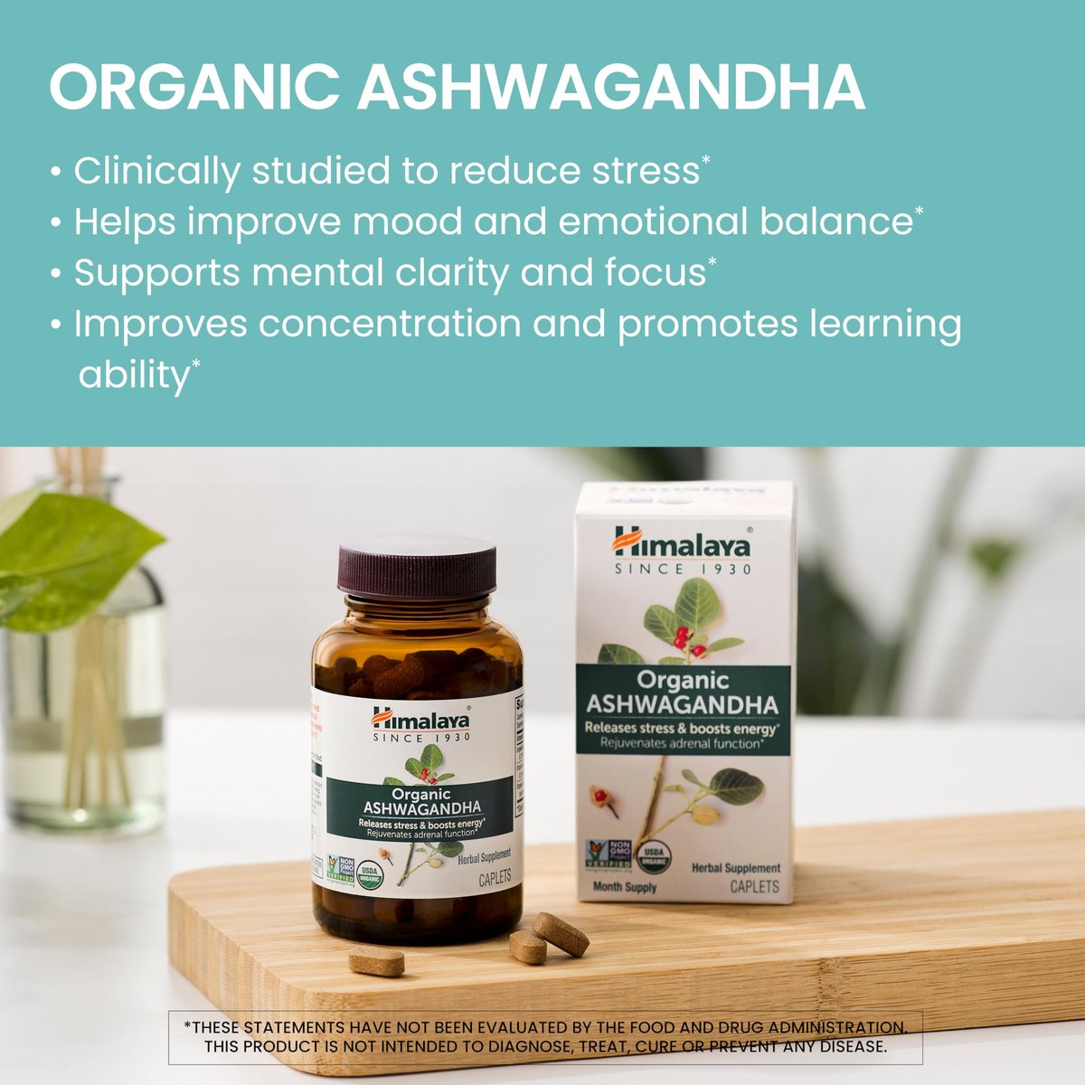 Himalaya Bio Ashwagandha Wurzel, 30-Tage-Vorrat – Pflanzliches Nahrungsergänzungsmittel zur Stresslinderung und Energieunterstützung – USDA Bio, Nicht-GVO, Vegan, Glutenfrei, Ohne Zusätze, 670 mg, 30 Kapseln