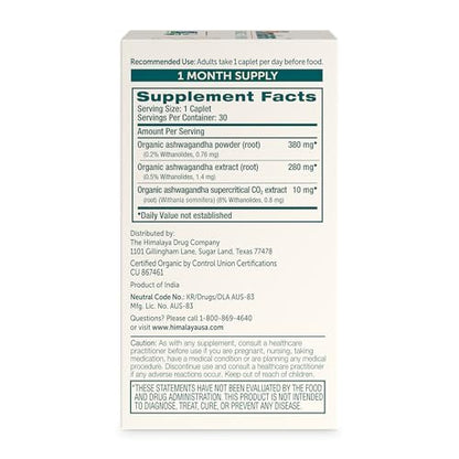Himalaya Bio Ashwagandha Wurzel, 30-Tage-Vorrat – Pflanzliches Nahrungsergänzungsmittel zur Stresslinderung und Energieunterstützung – USDA Bio, Nicht-GVO, Vegan, Glutenfrei, Ohne Zusätze, 670 mg, 30 Kapseln