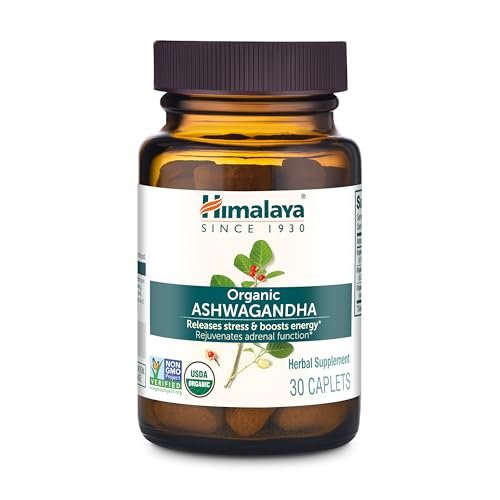 Himalaya Bio Ashwagandha Wurzel, 30-Tage-Vorrat – Pflanzliches Nahrungsergänzungsmittel zur Stresslinderung und Energieunterstützung – USDA Bio, Nicht-GVO, Vegan, Glutenfrei, Ohne Zusätze, 670 mg, 30 Kapseln