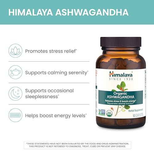 Himalaya Bio Ashwagandha Wurzel, 30-Tage-Vorrat – Pflanzliches Nahrungsergänzungsmittel zur Stresslinderung und Energieunterstützung – USDA Bio, Nicht-GVO, Vegan, Glutenfrei, Ohne Zusätze, 670 mg, 30 Kapseln