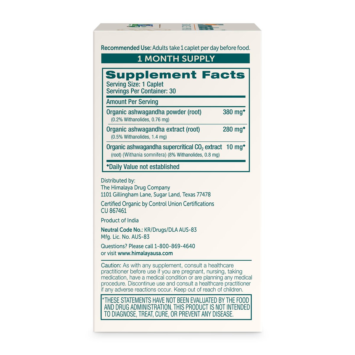 Himalaya Bio Ashwagandha Wurzel, 30-Tage-Vorrat – Pflanzliches Nahrungsergänzungsmittel zur Stresslinderung und Energieunterstützung – USDA Bio, Nicht-GVO, Vegan, Glutenfrei, Ohne Zusätze, 670 mg, 30 Kapseln