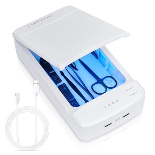 LXIANGN Nagelwerkzeug-Sterilisator mit Blaulicht – Tragbarer USB-Sterilisationskasten für Maniküre-Salon, Pinzetten, Tattoo, Scheren, Schmuck, Handy, Uhr, Schlüssel