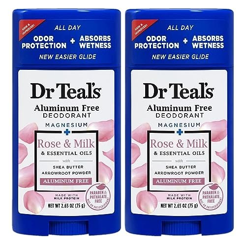 Dr. Teal's Rose & Milk Deodorant Geschenkset (2er-Pack, je 75g) – Aluminiumfrei mit Magnesium, ätherischen Ölen, Sheabutter und Pfeilwurzelmehl – Feuchtigkeitsabsorbierend, hautfreundlich