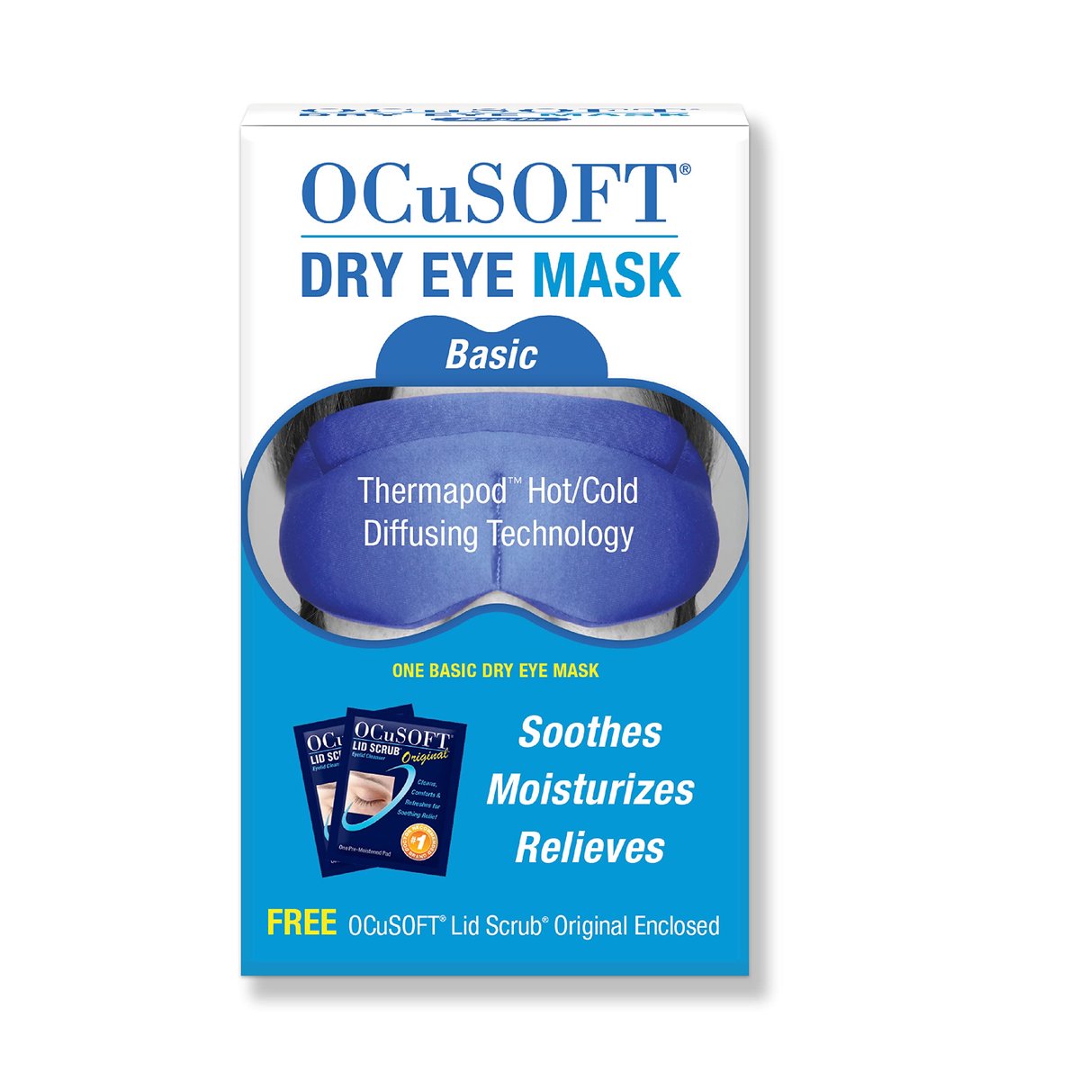 OCuSOFT Dry Eye Mask Basic – 3-teiliges Set, blaue Polycotton-Wärmekompresse für trockene Augen