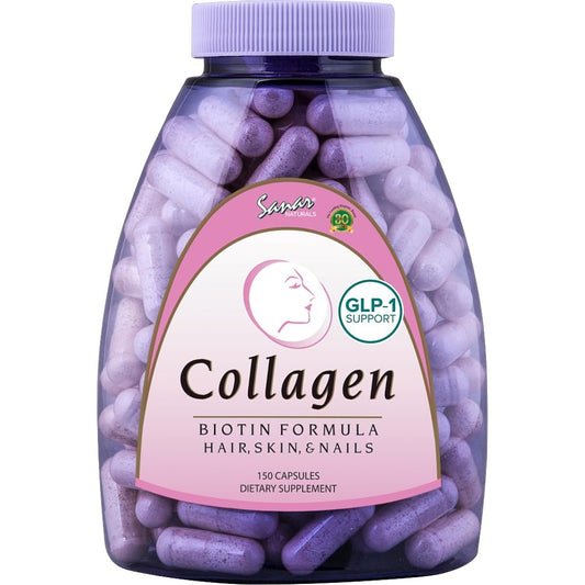 Sanar Naturals Collagen Biotin Kapseln – 150 Kapseln für Haarwachstum, Haut, Nägel und Gelenke | Hydrolysierte Kollagenpeptide mit Biotin und Vitamin C, Weidehaltung, Nicht-GVO
