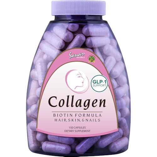 Sanar Naturals Collagen Biotin Kapseln – 150 Kapseln für Haarwachstum, Haut, Nägel und Gelenke | Hydrolysierte Kollagenpeptide mit Biotin und Vitamin C, Weidehaltung, Nicht-GVO