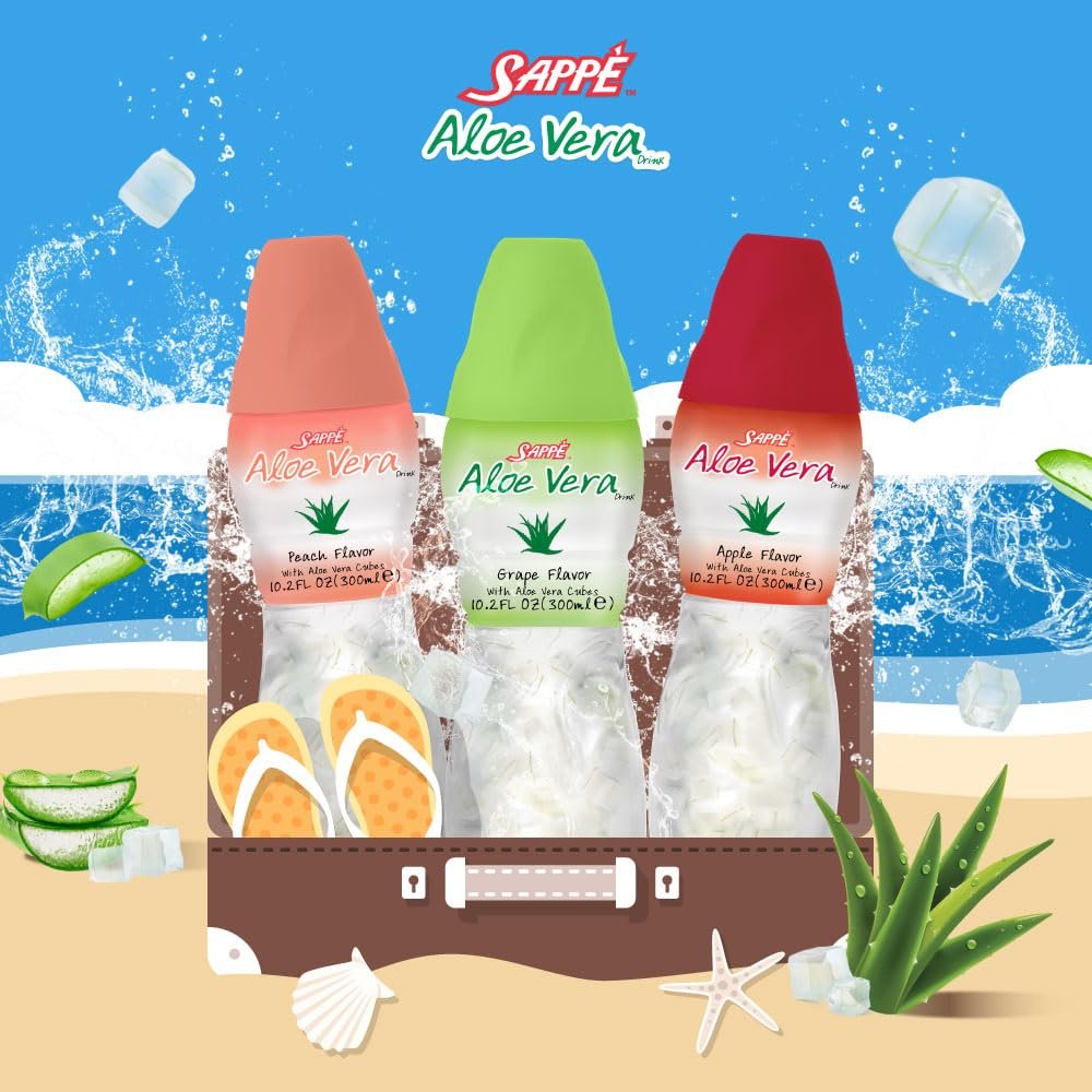 Sappe Aloe Vera Saft mit Apfelgeschmack und großen Aloe-Stücken (6er Pack) – Pflanzlicher Saft für optimale Hydration, ideal für Erwachsene und Kinder