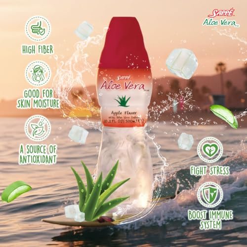 Sappe Aloe Vera Saft mit Apfelgeschmack und großen Aloe-Stücken (6er Pack) – Pflanzlicher Saft für optimale Hydration, ideal für Erwachsene und Kinder